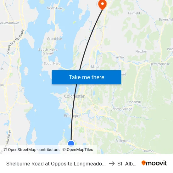 Shelburne Road at Opposite Longmeadow Drive (The Commons) to St. Albans, VT map