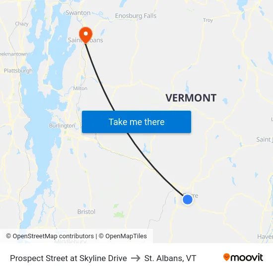 Prospect Street at Skyline Drive to St. Albans, VT map