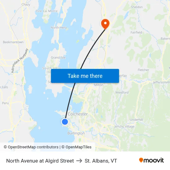 North Avenue at Algird Street to St. Albans, VT map
