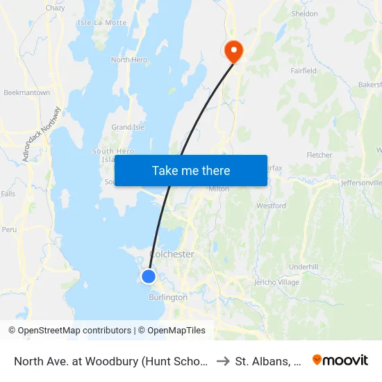North Ave. at Woodbury (Hunt School) to St. Albans, VT map