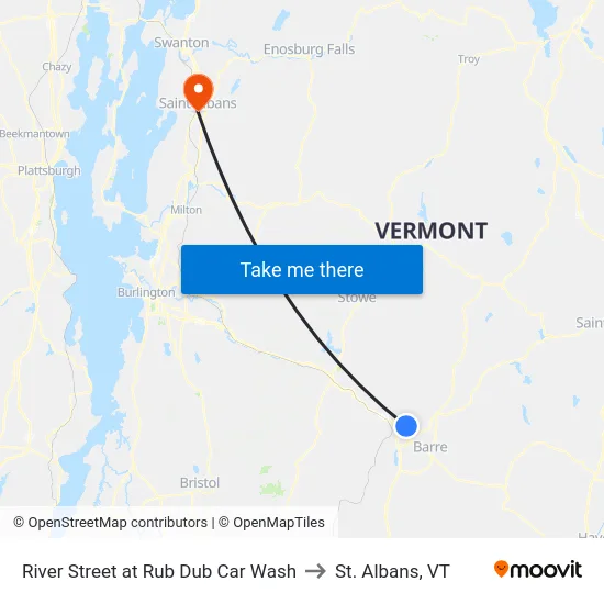 River Street at Rub Dub Car Wash to St. Albans, VT map