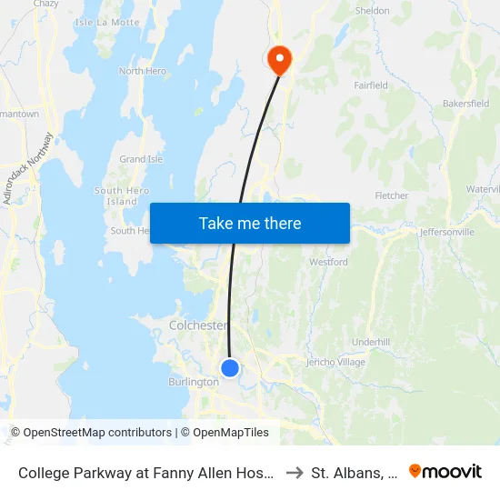 College Parkway at Fanny Allen Hospital to St. Albans, VT map