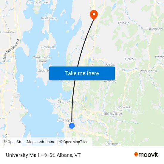 University Mall to St. Albans, VT map