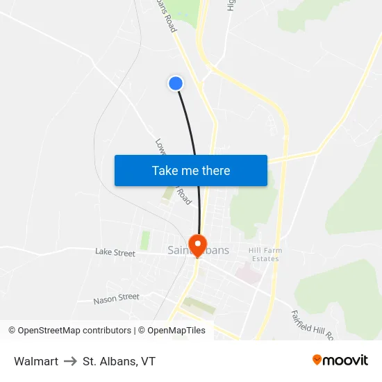 Walmart to St. Albans, VT map