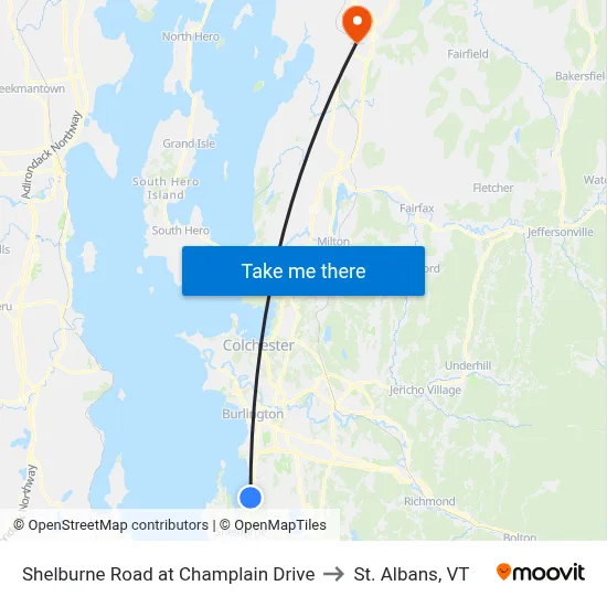 Shelburne Road at Champlain Drive to St. Albans, VT map