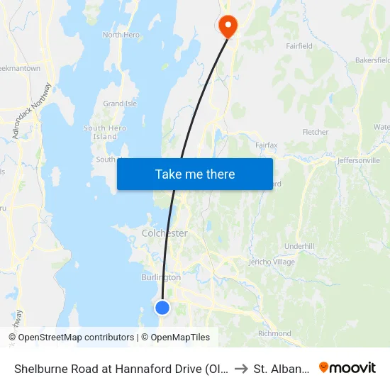 Shelburne Road at Hannaford Drive (Olive Garden) to St. Albans, VT map