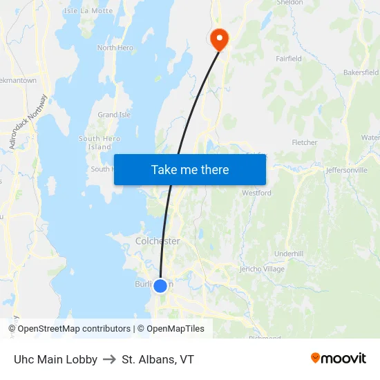 Uhc Main Lobby to St. Albans, VT map