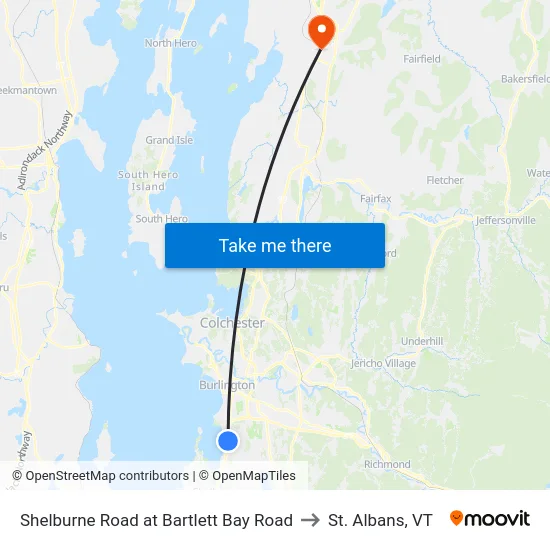 Shelburne Road at Bartlett Bay Road to St. Albans, VT map