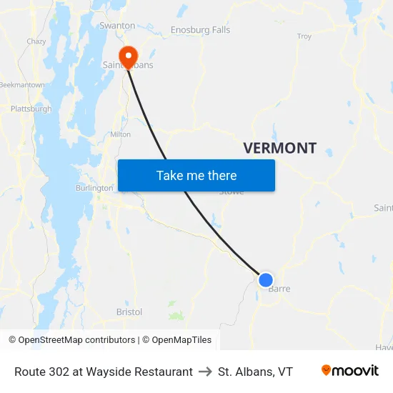 Route 302 at Wayside Restaurant to St. Albans, VT map