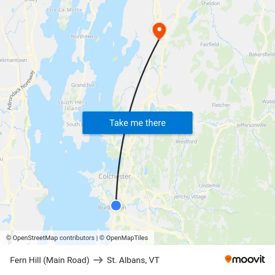Fern Hill (Main Road) to St. Albans, VT map