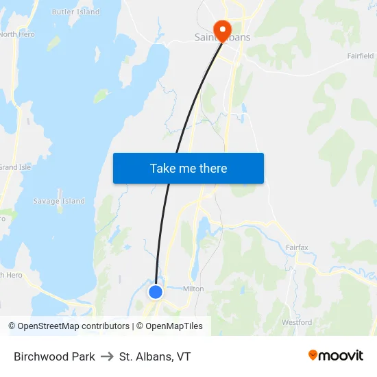 Birchwood Park to St. Albans, VT map