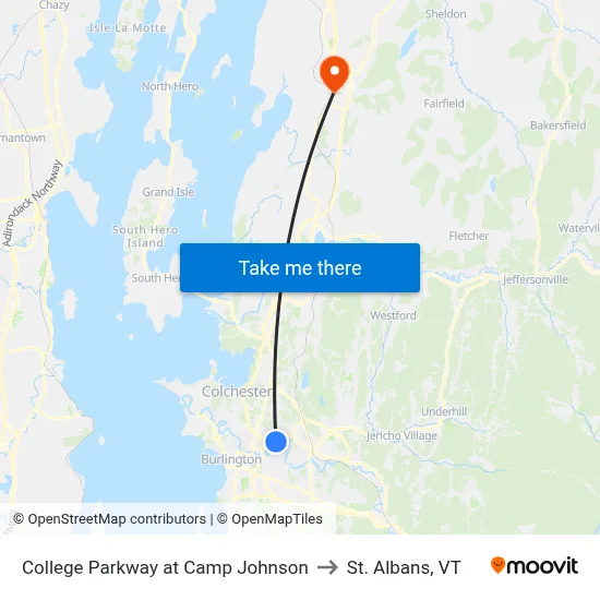 College Parkway at Camp Johnson to St. Albans, VT map