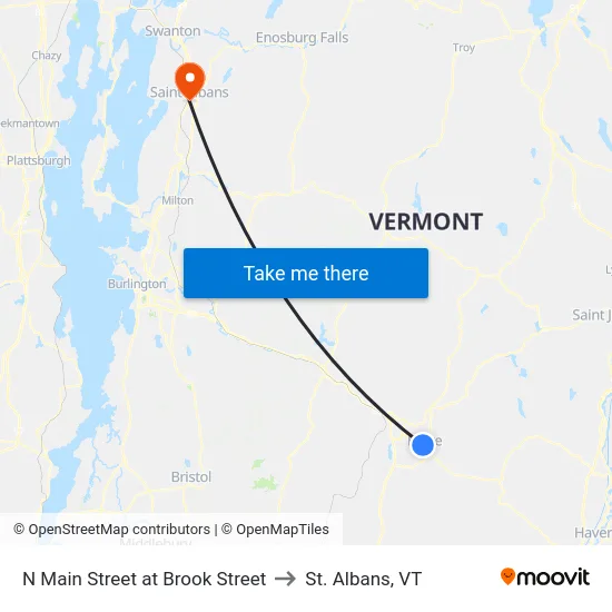 N Main Street at Brook Street to St. Albans, VT map