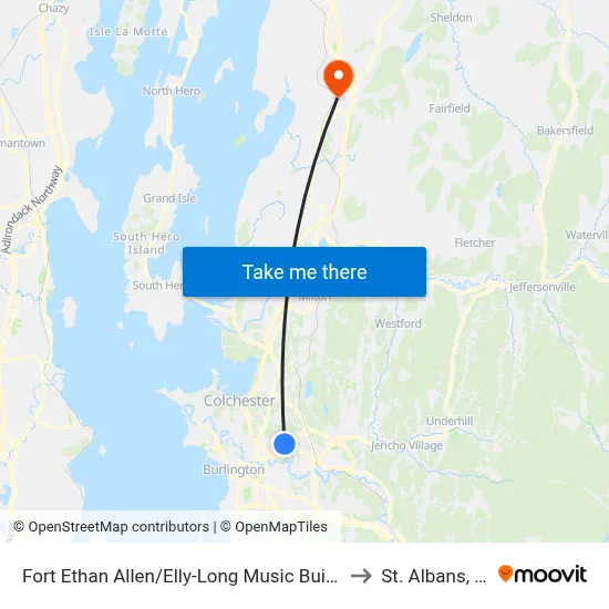 Fort Ethan Allen/Elly-Long Music Building to St. Albans, VT map