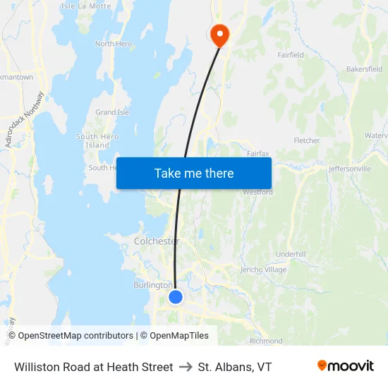 Williston Road at Heath Street to St. Albans, VT map