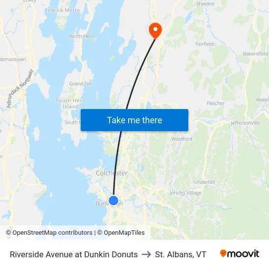 Riverside Avenue at Dunkin Donuts to St. Albans, VT map