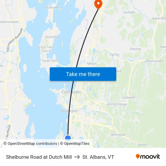 Shelburne Road at Dutch Mill to St. Albans, VT map