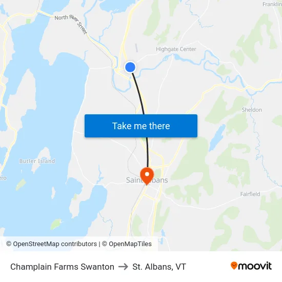 Champlain Farms Swanton to St. Albans, VT map