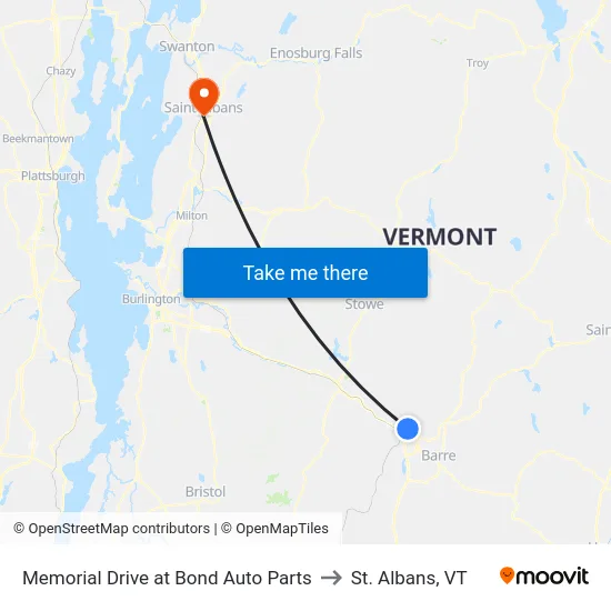 Memorial Drive at Bond Auto Parts to St. Albans, VT map