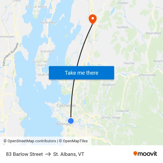 83 Barlow Street to St. Albans, VT map