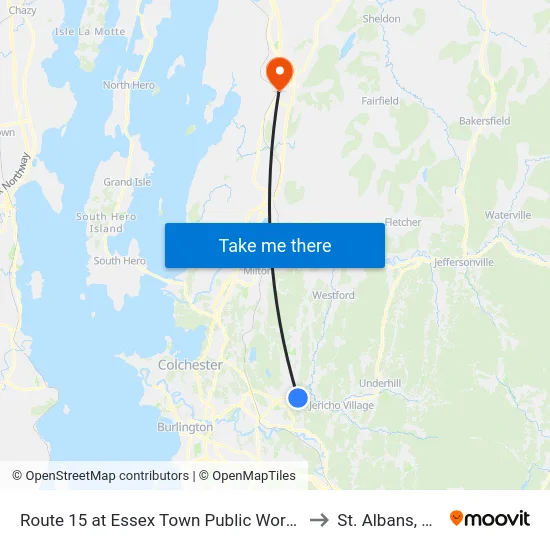 Route 15 at Essex Town Public Works to St. Albans, VT map