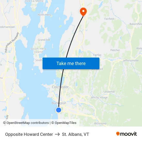 Opposite Howard Center to St. Albans, VT map