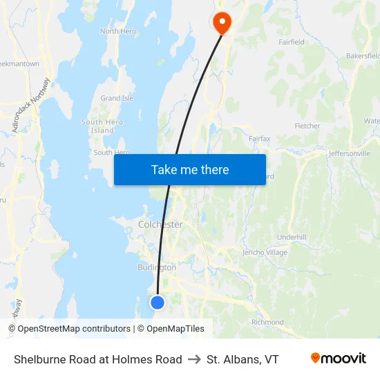 Shelburne Road at Holmes Road to St. Albans, VT map