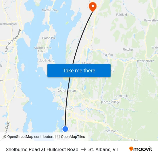 Shelburne Road at Hullcrest Road to St. Albans, VT map