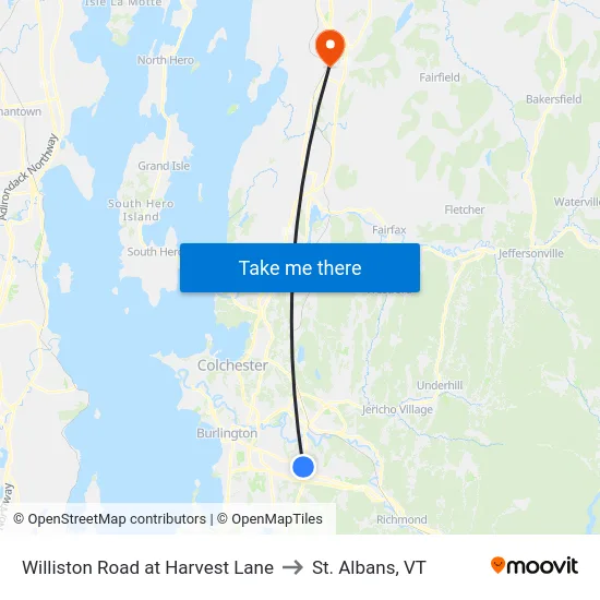Williston Road at Harvest Lane to St. Albans, VT map