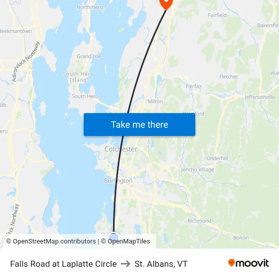 Falls Road at Laplatte Circle to St. Albans, VT map