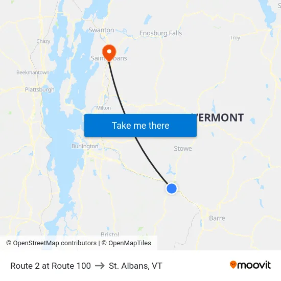 Route 2 at Route 100 to St. Albans, VT map