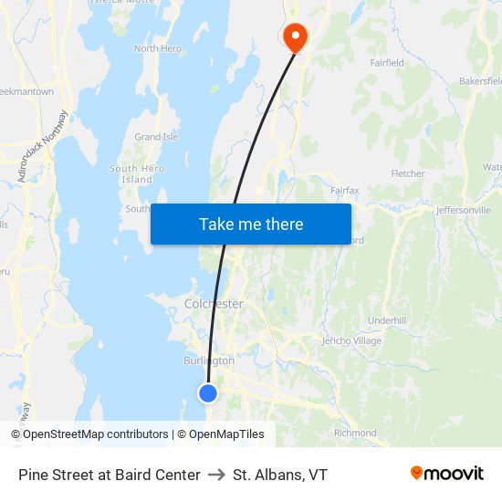 Pine Street at Baird Center to St. Albans, VT map