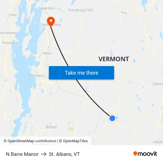 N Barre Manor to St. Albans, VT map