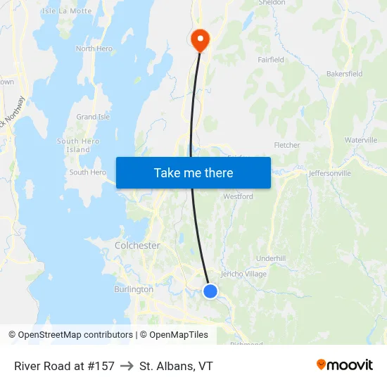 River Road at #157 to St. Albans, VT map
