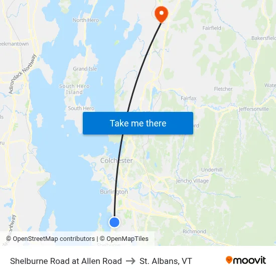 Shelburne Road at Allen Road to St. Albans, VT map
