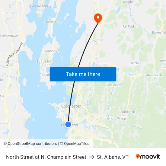 North Street at N. Champlain Street to St. Albans, VT map