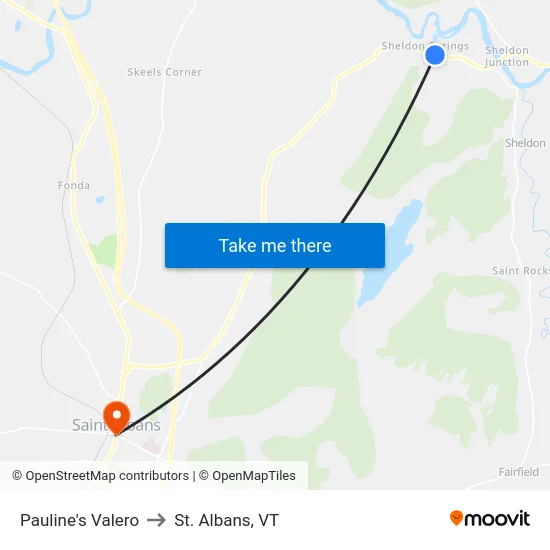 Pauline's Valero to St. Albans, VT map