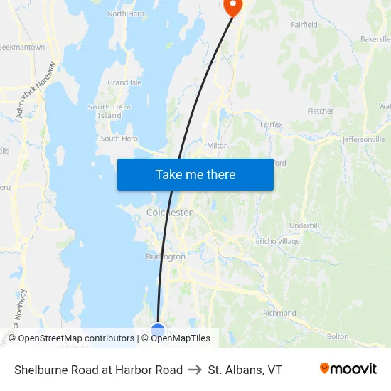 Shelburne Road at Harbor Road to St. Albans, VT map