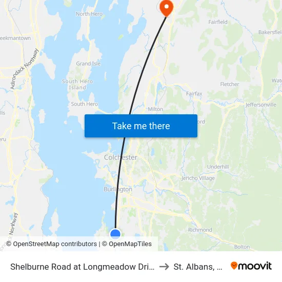 Shelburne Road at Longmeadow Drive to St. Albans, VT map