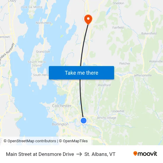 Main Street at Densmore Drive to St. Albans, VT map