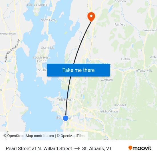 Pearl Street at N. Willard Street to St. Albans, VT map