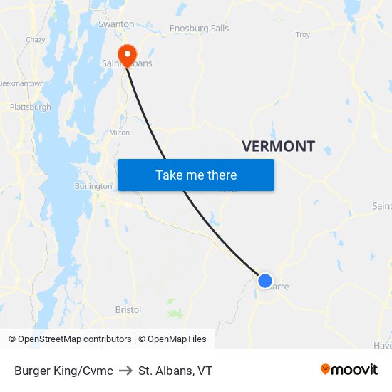 Burger King/Cvmc to St. Albans, VT map