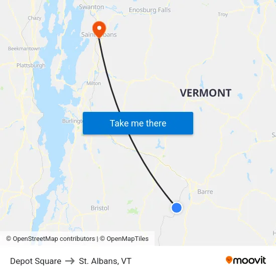 Depot Square to St. Albans, VT map