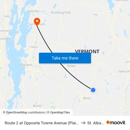 Route 2 at Opposite Towne Avenue (Plainfield Health Center) to St. Albans, VT map