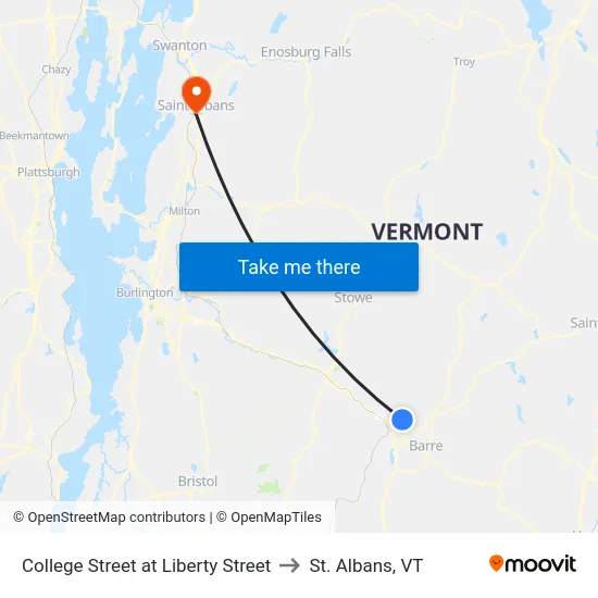 College Street at Liberty Street to St. Albans, VT map