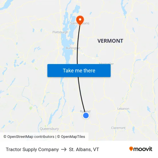 Tractor Supply Company to St. Albans, VT map
