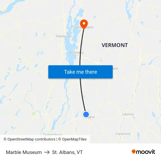 Marble Museum to St. Albans, VT map