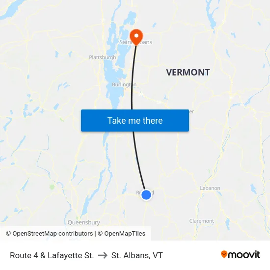 Route 4 & Lafayette St. to St. Albans, VT map
