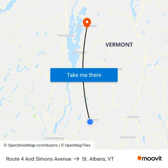 Route 4 And Simons Avenue to St. Albans, VT map