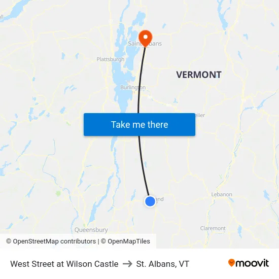 West Street at Wilson Castle to St. Albans, VT map